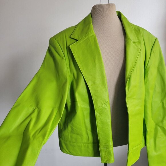 Newport News Women's Lime Green Leather Jacket (Size: 18) - Picture 9 of 14